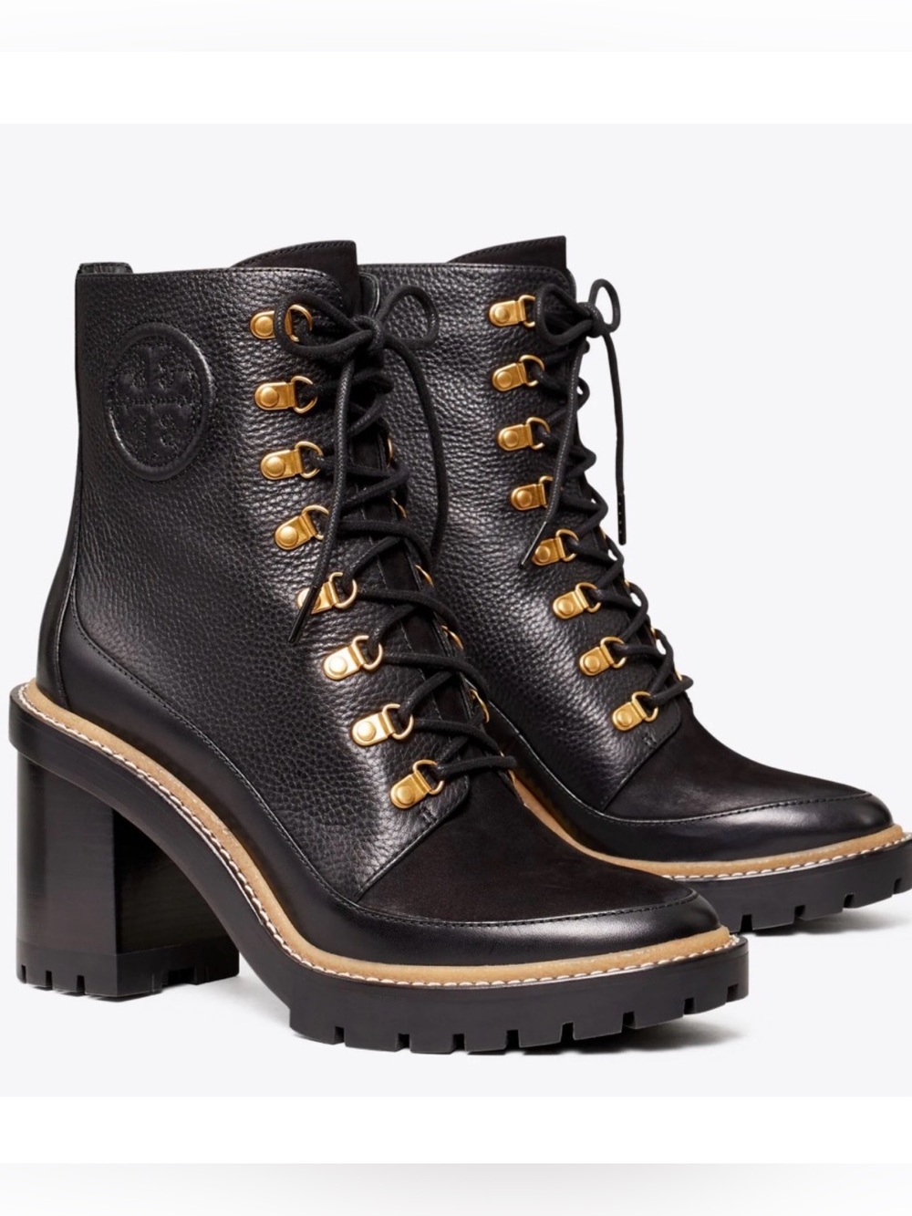 Tory Burch Miller Mixed Leather Lug-Sole Combat Booties